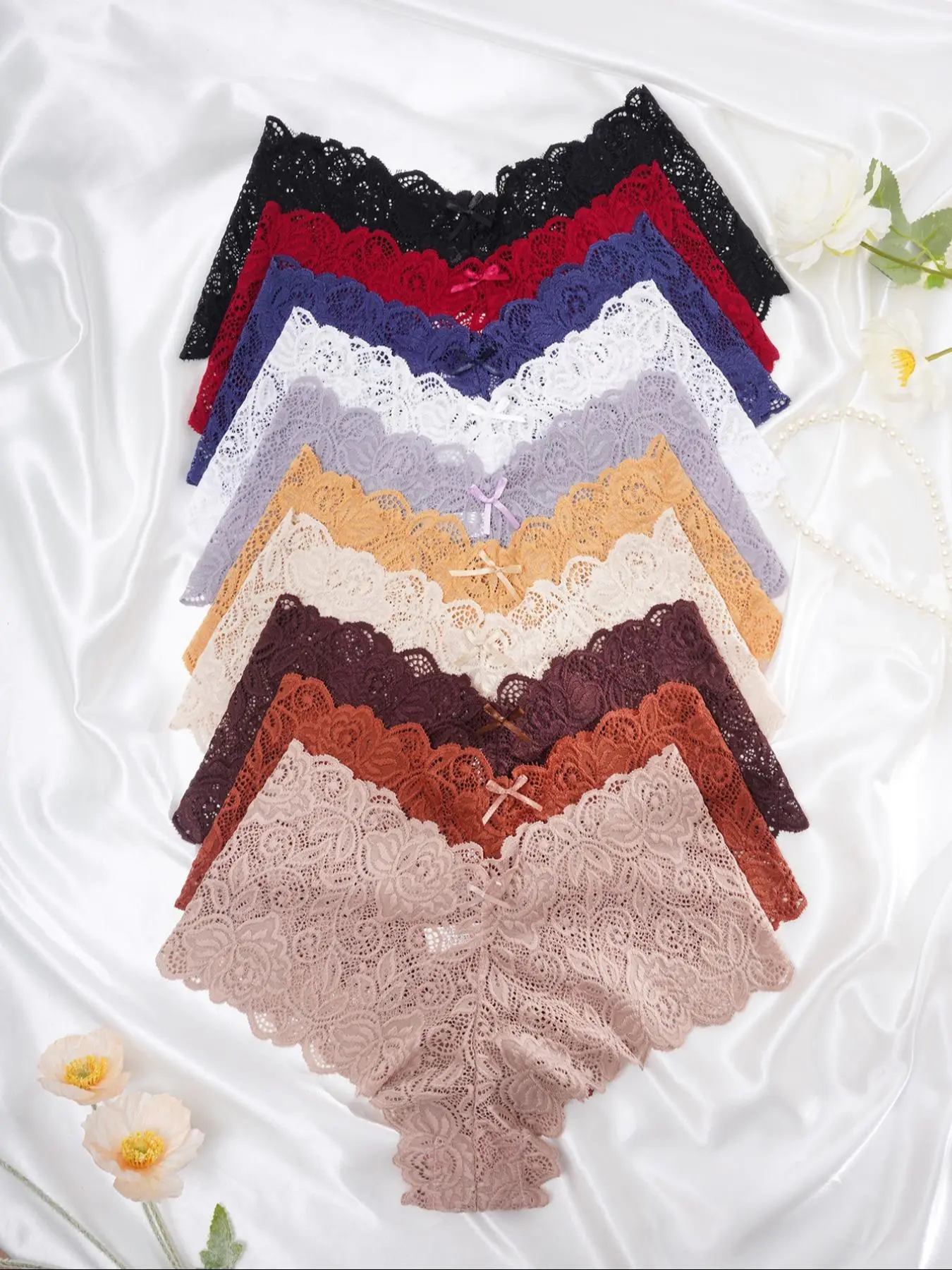 Women's Solid Color Floral Lace V Waist Panty, Soft Comfy Breathable Knicker for Daily Wear, Underwear for All Seasons, Lace Trim Panty, Drop Waist Panties