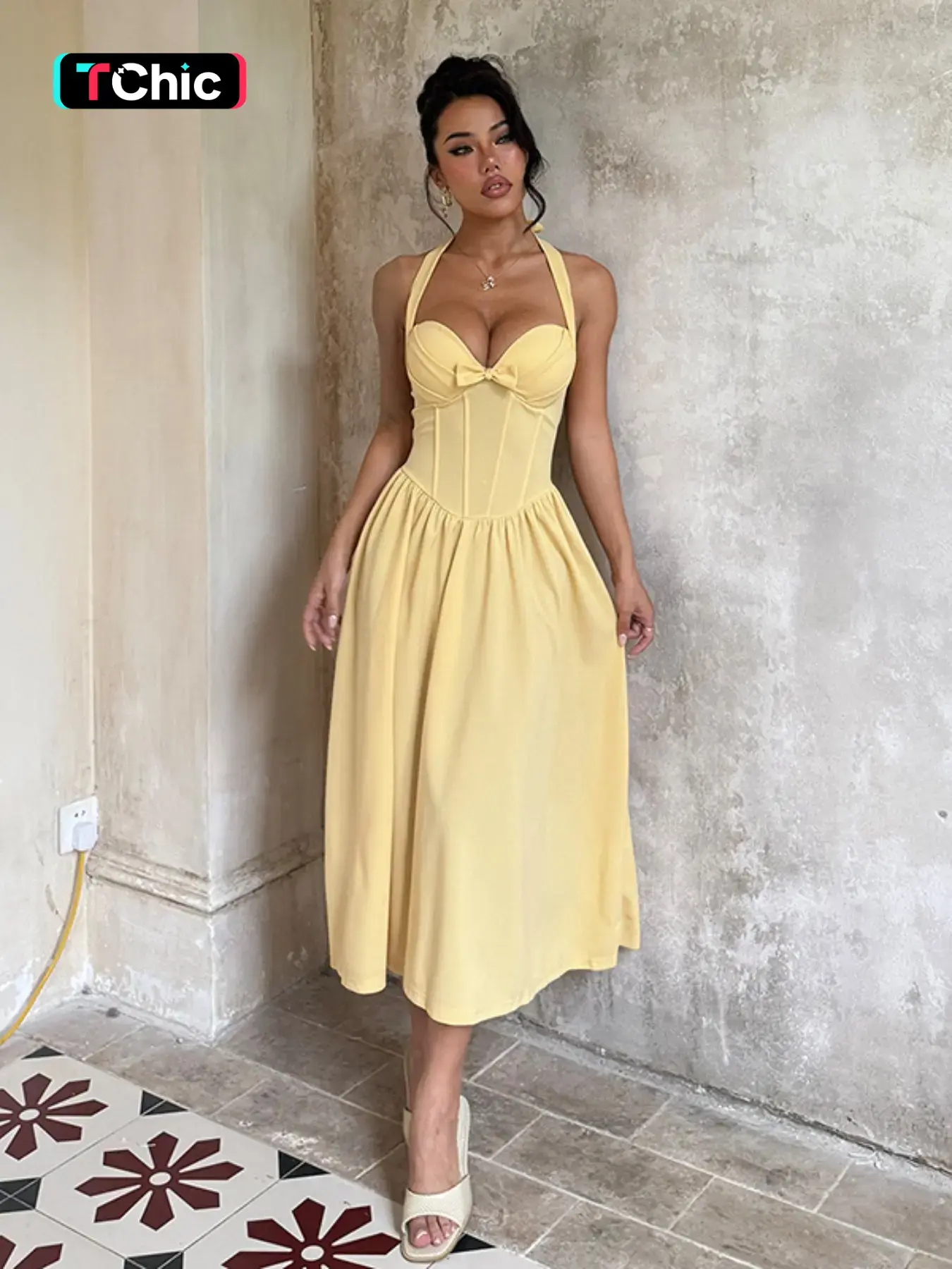 lace panel layered ruffle halter dress Fleur Lace Halter Mini Dress main image 0