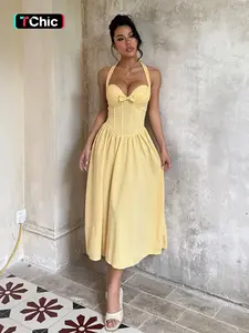 Elegant Halter Neck Butterfly End Waist Show Chest A-Line Dress, Stylish Backless Design, Perfect for Formal Evening Wear & Special Occasions