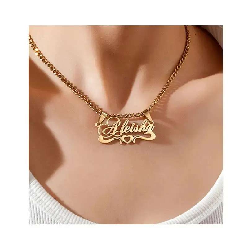 Custom Name Necklace with Stainless Steel Cuban Link Chain, Personalized Initial Pendant with Stacked Rings, Anti-Tarnish Jewelry, Meaningful Gift for Her, Cuban Links Necklace, Initial Pendant Necklace