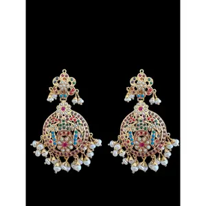 Navratan chandbali earrings in gold plated silver ( READY TO SHIP )