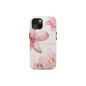 God Is Within Her Psalm 465 Phone Case With Pink Lily, Delicate Lily Blossom Bible Verse Cover For IPhone, Inspirational Floral GraceSuitable For IPhone 17 Air