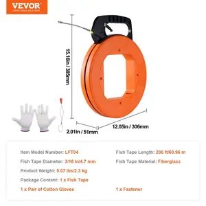 VEVOR Fish Tape, 100 ft, 1/6-inch, Fiberglass Wire Puller with Optimized Housing and Handle, Easy-to-Use Cable Puller Tool, Flexible Wire Fishing Tools for Wall and Electrical Conduit, Non-Conductive