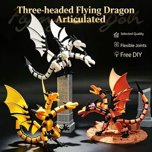 Evil Dragon Model Toy, Creative 3D Printed Animal Toy, Multi-Color Three-Headed Dragon, Jointed Wings, Halloween Gift, Kids' Handmade Art Toy