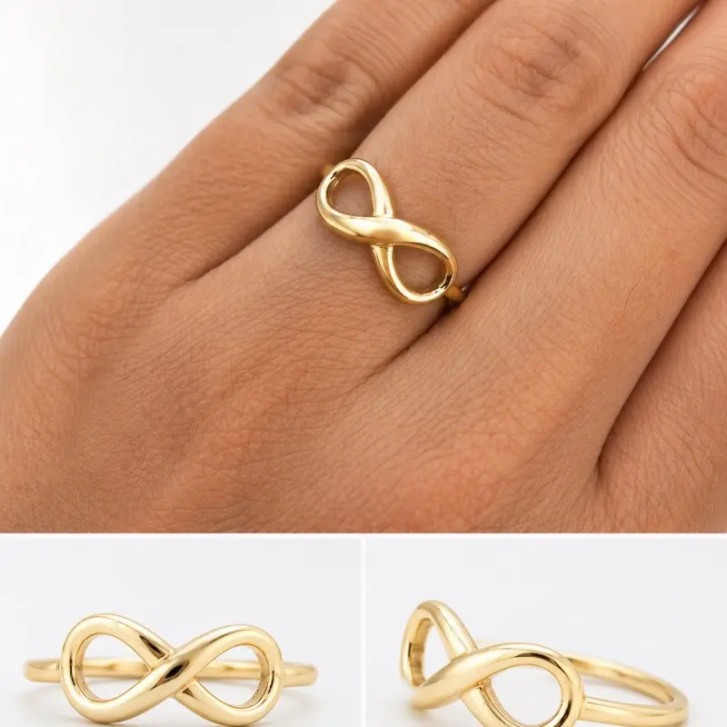 14k Italian Gold Ring - Minimalist Romantic Infinite Design, Adjustable Couples Ring, Size 7, Suitable for Everyday Wear & Casual Occasions