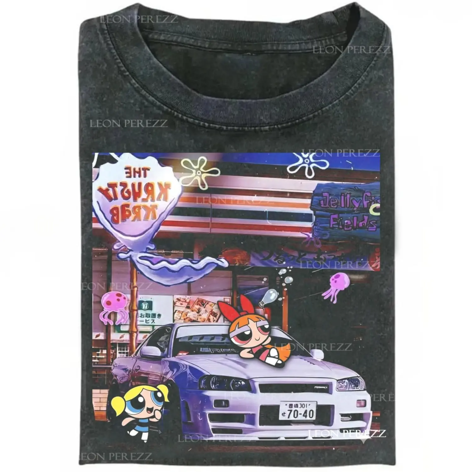 JDM Skyline #R34 Powerpuffff Girls T-Shirt, Retro Cartoon Mashup Streetwear, Retro Anime Graphic Shirt, Unisex Shirts, Gift For Men Women.