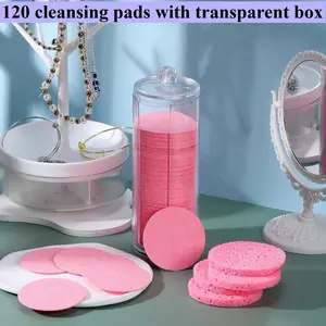 120 Pcs Disposable Natural Face Sponges Round Soft Pads Natural Wood Pulp Fiber Powder Puff Cleansing Scrub (Container) Beauty & Personal Care