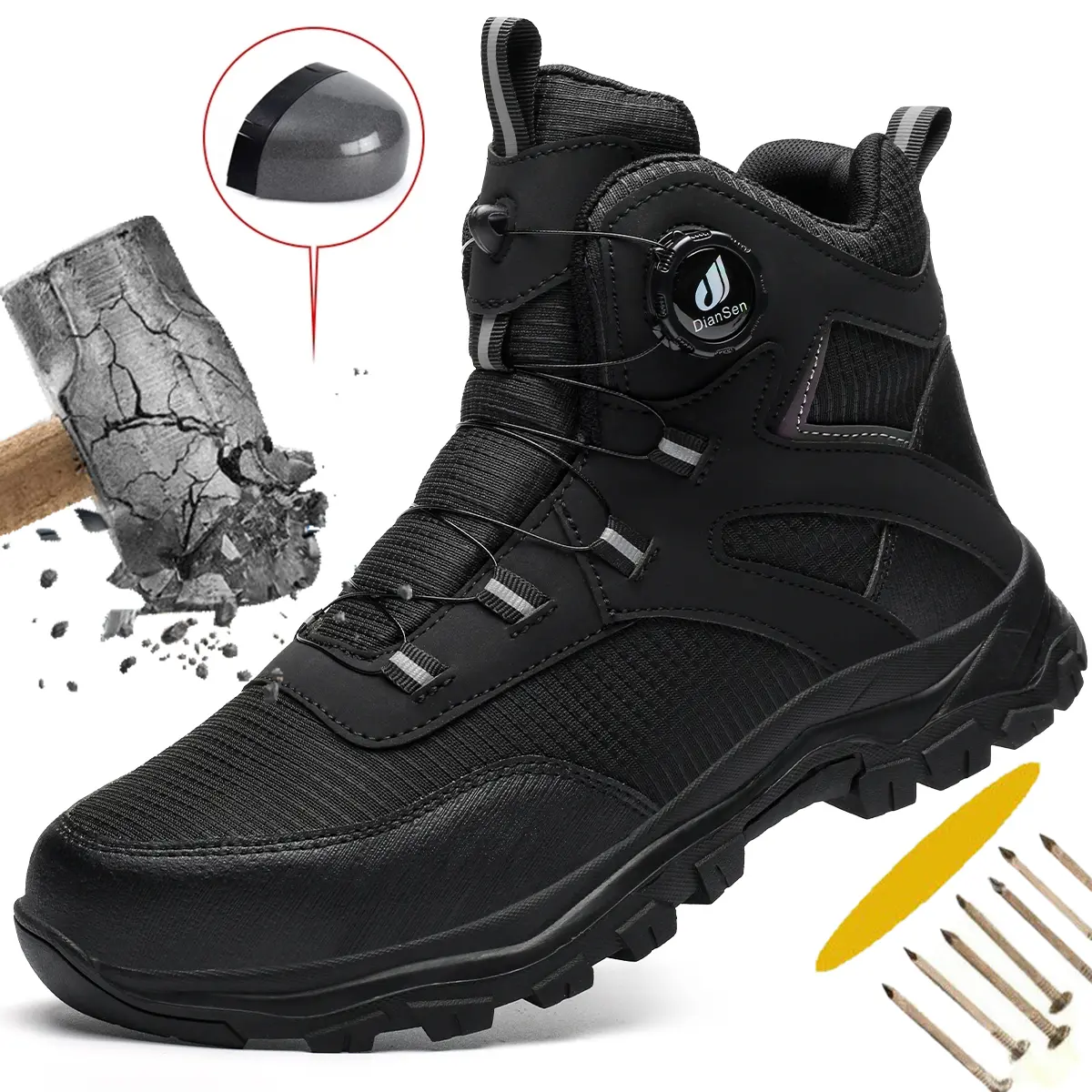 Men's Safety Work Shoes Steel Toe Anti-Smash & Anti-Puncture Lightweight Breathable Work Sneakers Wear-Resistant Construction Boots