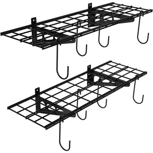 Garage Wall Shelving, 2-Pack 1x3 ft, Includes 8 Bike Hooks, Wall Shelf Garage Organization System w/Bike Hangers, Garage Storage Rack, Floating Shelves, 300 lbs Weight Capacity
