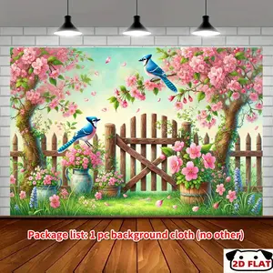2D Flat Banner 1pc, Spring Garden Birds Easter Banner,   Party Decoration Home, Garden, Studio, Outdoor Celebrations, Multifunctional Festival Garage Flag Photography Backdrop, Flannel, Photography Studio Backdrop,