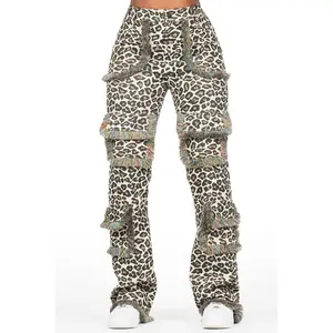Jelissa Beige Cheetah Tapestry Stacked Pant