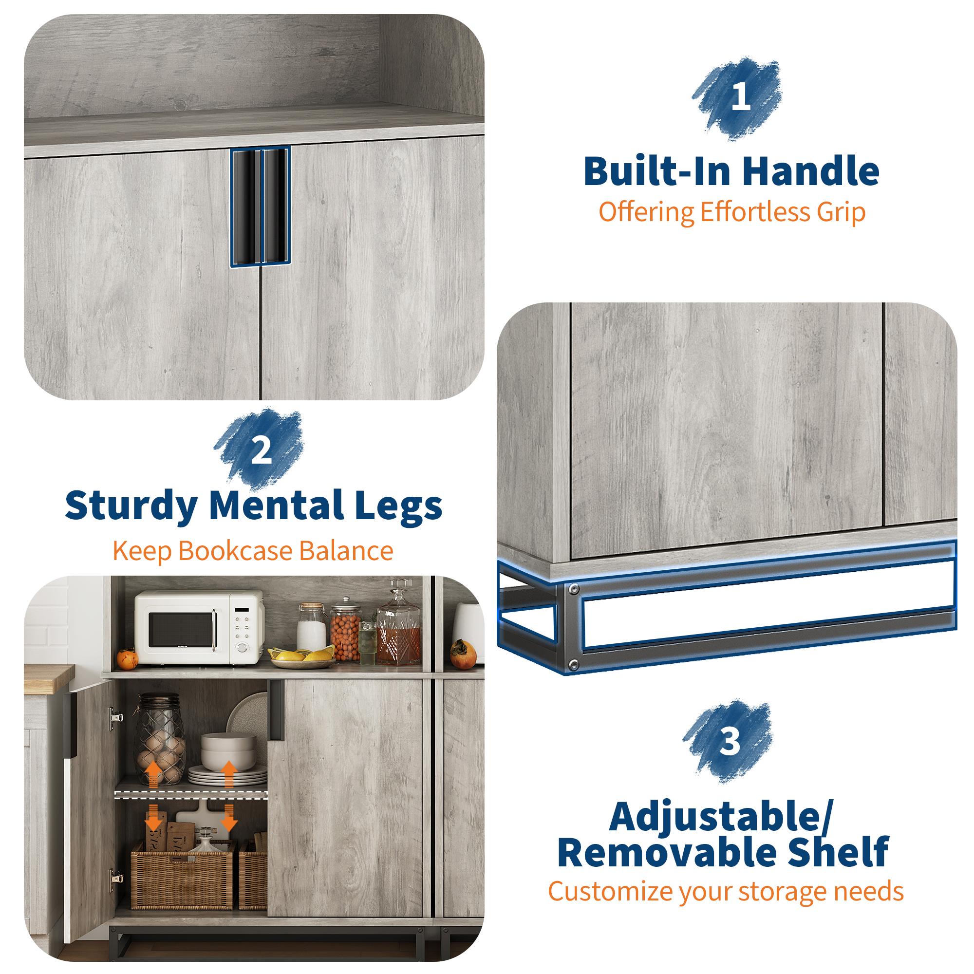 71" Tall Farmhouse Industrial Bookshelf with Doors, 5-Tier Wooden Bookcase with Adjustable Shelves & Grey Metal Base, Storage Cabinet Bookshelf for Living Room, Bedroom & Home Library