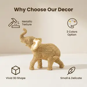 Modern Minimalist Elephant Statue Ornament, Artificial Resin Sculpture with Shiny Beads, Multifunctional Home Office Decor Gift Choice