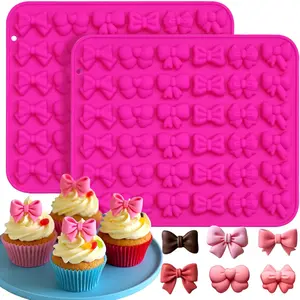 Bow Chocolate Silicone Molds, 2 Pack 48 Cavities Mini Bows Sugar Candy Molds Bowknot Cake Pop DIY Cupcake Toppers Cake Decorating for Birthday Wedding Party
