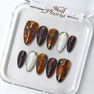NailPhoria HONEY GLAZE- Handmade Press-On Nails | Reusable, Salon-Quality, Long-Lasting, Glossy Design
