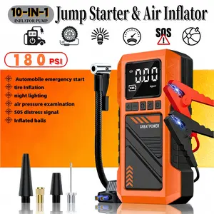 Multi-functional car emergency starter, Car essentials, 2-in-1 car repair kit (180 psi air compressor and 8000A car start power supply), 12V/24V wireless charger, equipped with alligator clip and inflation accessories, car emergency rescue tool