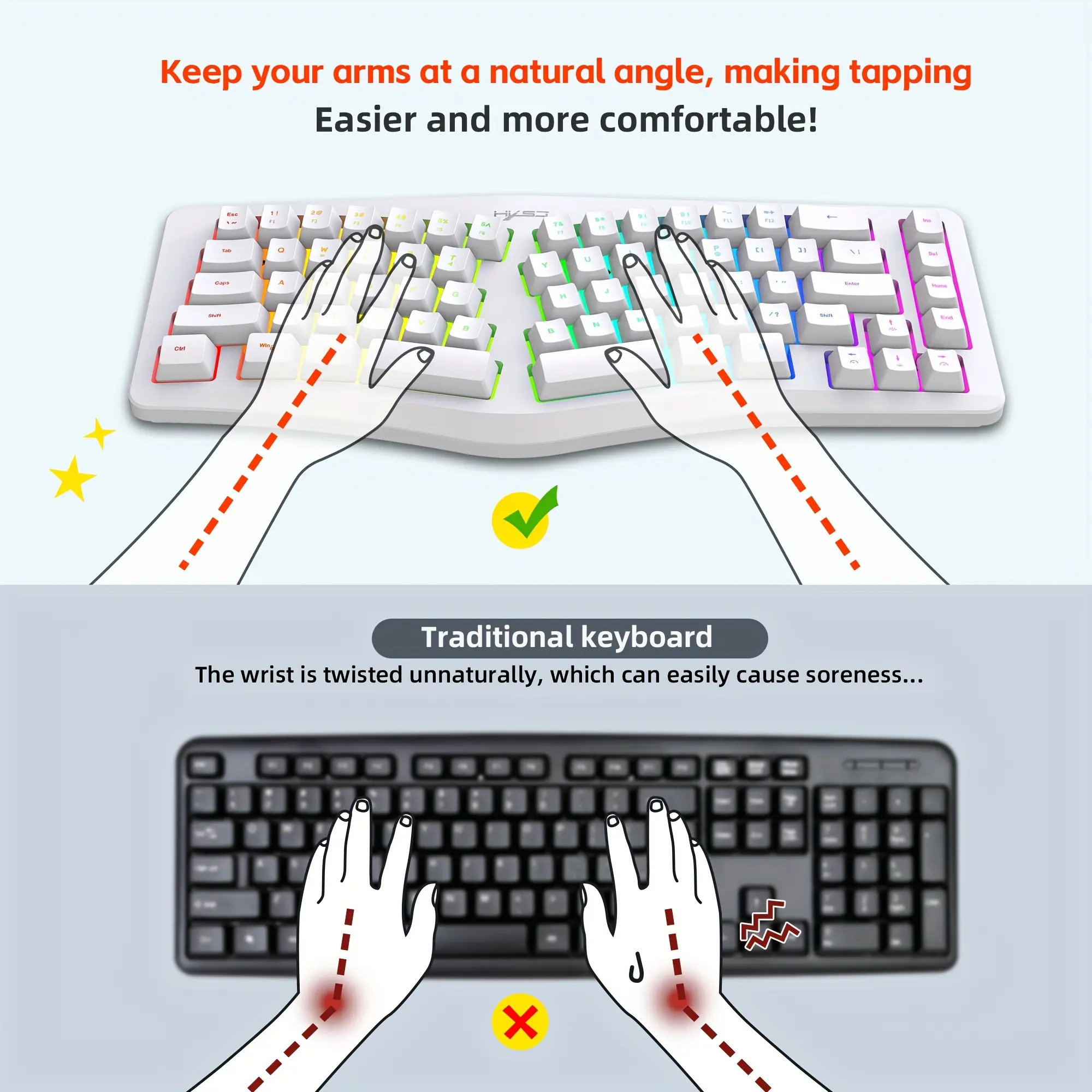 Ergonomic Split Keyboard with Wrist Rest, Full-Size Wired Ergonomic Keyboard for Left Right Hand Typing, USB C Wired Split Keyboard Compatible with Windows Mac, Volume Wheel Included