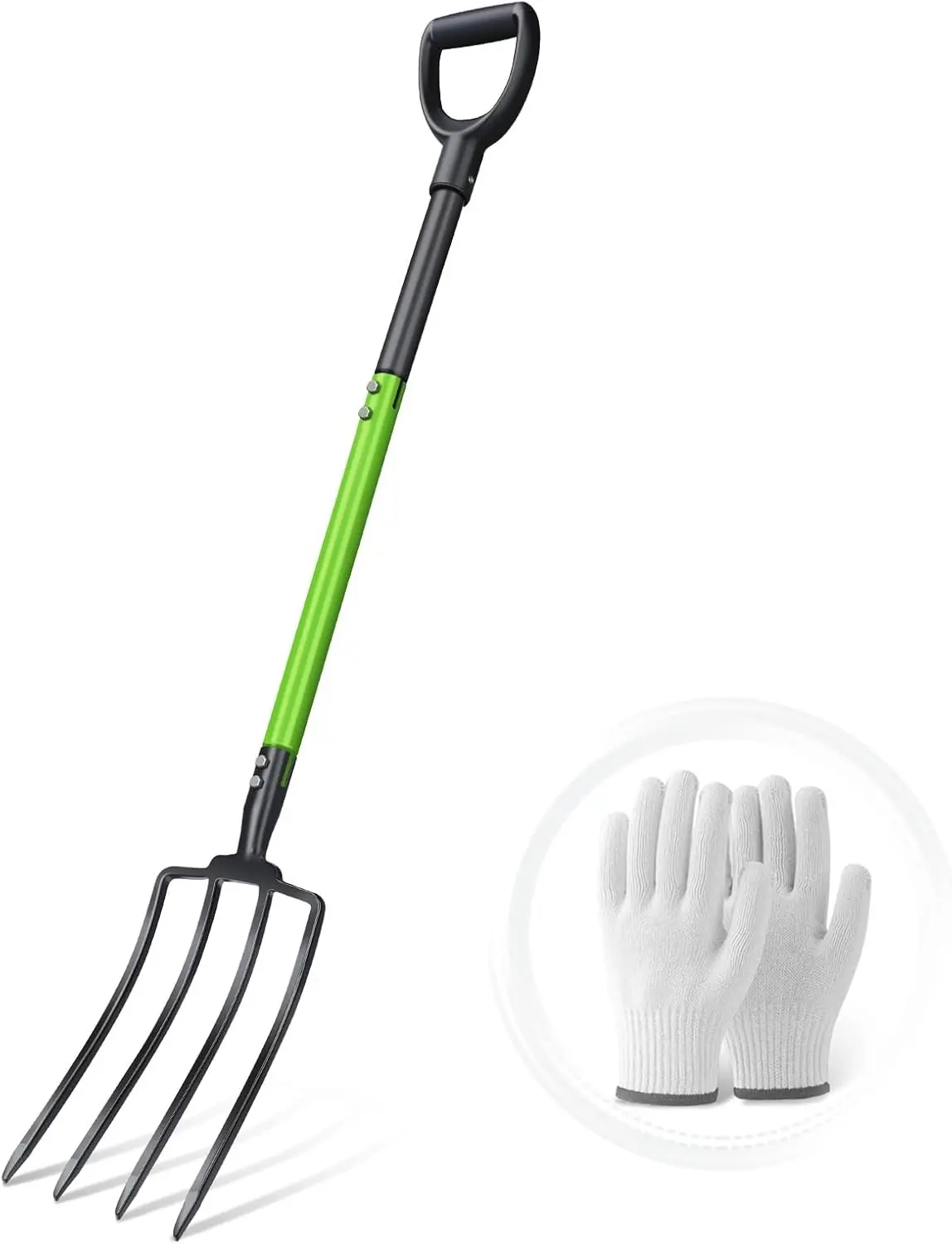 Garden Fork,45-Inches Pitch Fork with Steel Y-Grip,Heavy Duty Gardening Spading Fork,4 Metal Tine,Compost Fork,Digging Fork