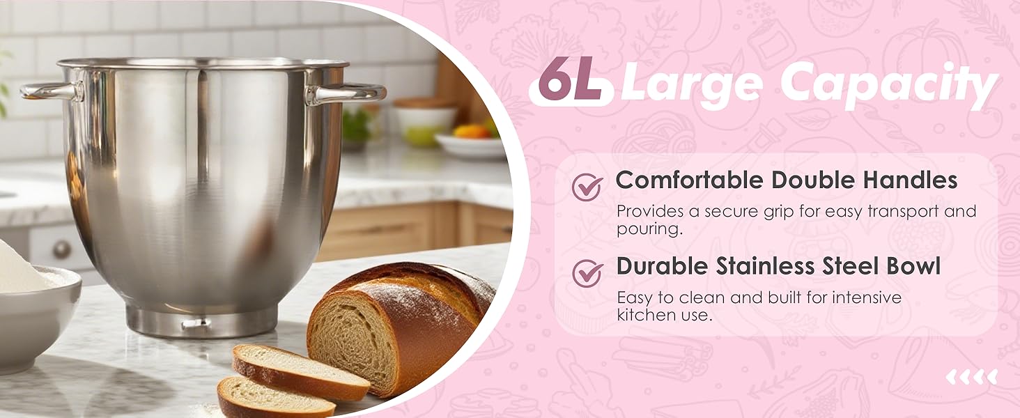 Kitchen in the box Stand Mixer, 6.5QT 10-Speed Tilt-Head Electric Stand Mixer, 3-In-1 Kitchen Mixer with Bowl, Dough Hook, Whisk and Beater, Food Mixer for Baking, Cake and Most Home Cooks