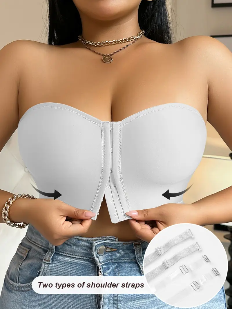 Women's strapless bandeau bra, with front closure and anti-slip design, soft and skin-friendly, perfect for pairing with backless and off-the-shoulder dresses. - TikTok Shop Women's strapless bandeau bra, with front closure and anti-slip design, soft and skin-friendly, perfect for pairing with backless and off-the-shoulder dresses. - TikTok Shop