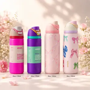 Owala Insulated Water Bottle FreeSip 24oz 32oz Leak Proof Stainless Steel Cute Pastel Bow Print Girly Gym Travel Bottle US Trend