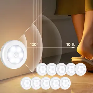 10pack LED Motion Sensor Cabinet Light, Step Lights, Stick On Anywhere for Staircases, Closet, Kitchen, Hallway, Powered by 3*1.5V AAA Batteries(Batteries not Included)