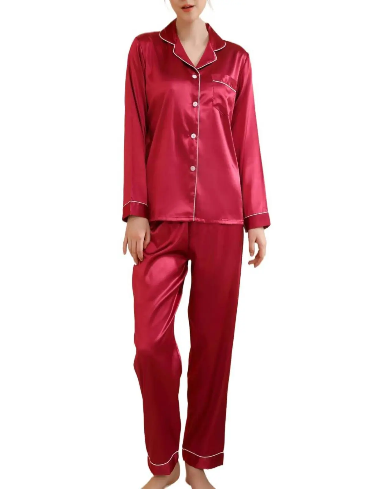 Women's Silk Satin Pajama Set 2Pcs long sleeve Bridal Bridesmaid PJs Sleepwear