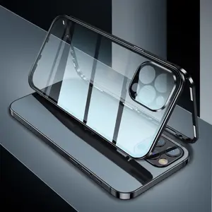 Lockable Magnetic Case for iPhone 13-17 Pro Max, Safety Lock, Dual Glass, Screen & Camera Lens Protection, 360° Full Body Armor