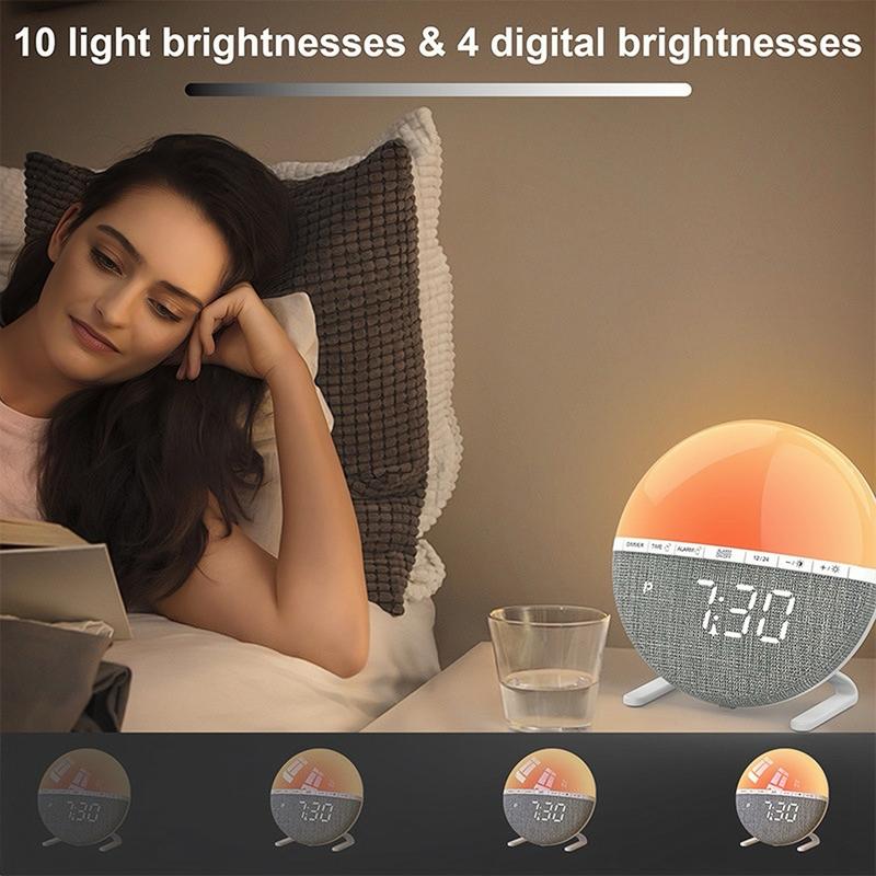 Sunrise Alarm Clock Wake-Up Light with 7-Color Night Lights, Digital Sleep Aid Clock for Heavy Sleepers, Bedroom Decor & Gift for Teens & Adults mirror Projection Rotatable resin sunset