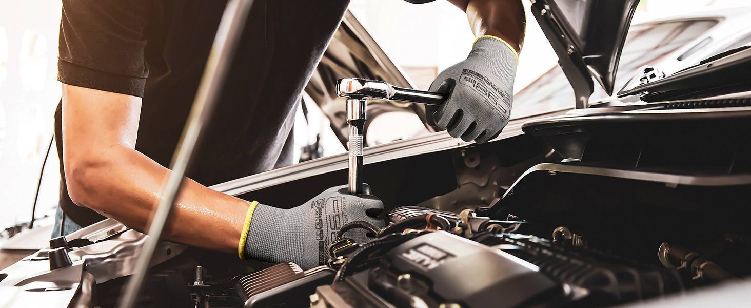 COOLJOB 10/20/60 Pairs Nitrile Dipped Safety Work Gloves with Grip, Non-slip Rubber Coated Bulk Garden Gloves（Grey）