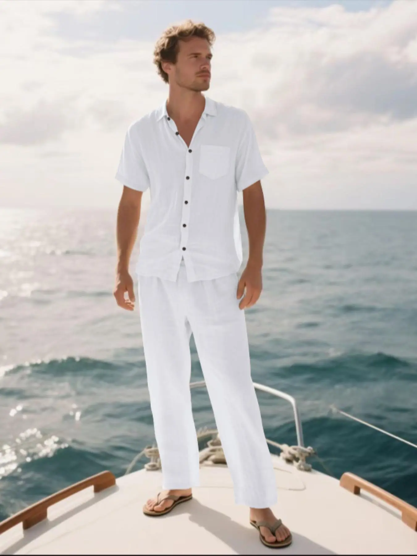Men's Solid Color Plain Linen Shirt & Pants Set, Casual Fitted Set, Menswear, Regular Fit Casual Comfy Short Sleeve Collared Top & Trousers for Daily Wear, Men's for All Seasons, Pants Set Outfit
