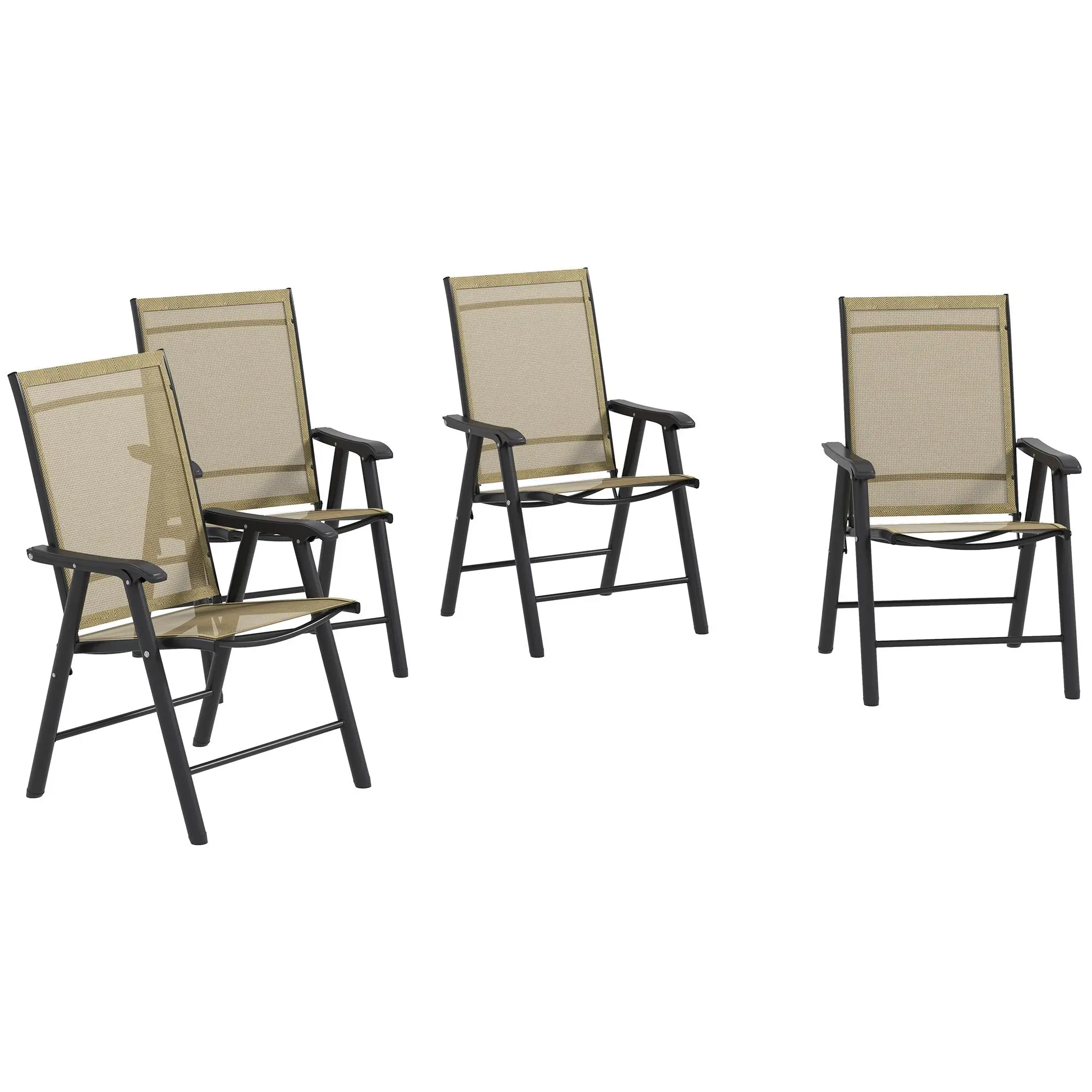 Outsunny 4-Piece Indoor Outdoor Large Armrest Sling Dining Chairs, Folding Stackable Metal Frame, No Assembly, Gray for Lawn, Camping, Indoor Outdoor Chairs, Large Outdoor Armchairs