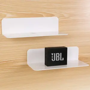 X-SBB34 White Floating Shelves Wall Mounted Set of 2 - Easily Expand Wall Space - Acrylic Hanging Shelves for Bedroom, Gaming Room, Living Room, Bathroom, Office with Cable Clips Decor Decoration