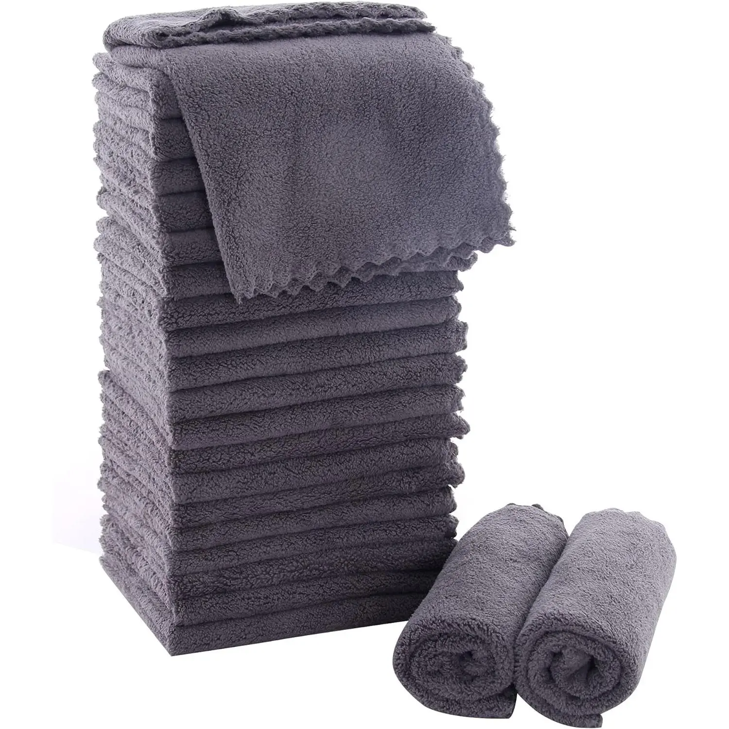 Ultra Soft Premium Washcloths Set - 12 X 12 Inches - 24 Pack - Quick Drying - Highly Absorbent Coral Velvet Bathroom Wash Clothes - Use as Bath, Spa, Facial, Fingertip Towel (Grey)