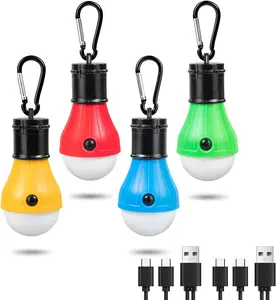 Led Camping Lantern USB Rechargeable,Outdoor Tent Lights for Camping Hanging, with Clip Hook Camping Flashlight (4 Packs Colored)
