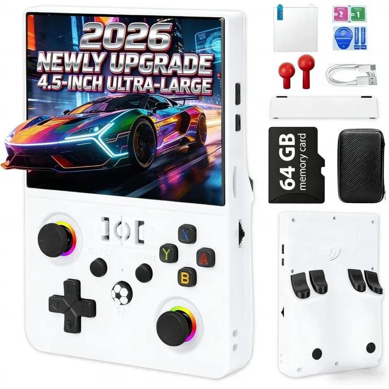 R36MAX 2 Retro Handheld Game Console, 4.5 Inch IPS HD Screen Portable Retro Game Console, 1.5GHz CPU Support 30+ Emulator Console Video Game Console, 4000mAh