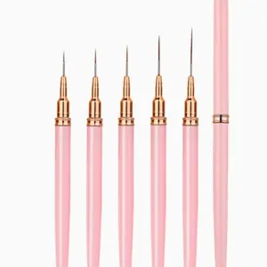 Pink Fine Nail Brush Set 5 Pack - Suitable for Gel Nail Polish Painting and Nail Art - 5 Sizes (4/8/12/20/25mm) Acetone Free Brushes for Manicure Brushes for Nails