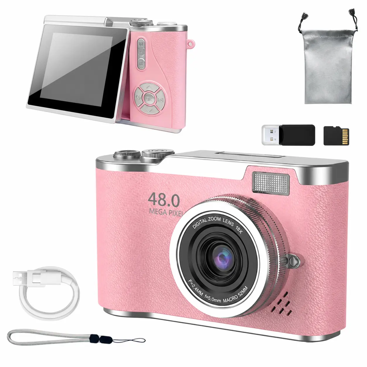 Retro CCD Sensor Portable Point & Shoot Digital Camera for Students - Foldable Screen, 1080P HD Video, Built-in Filters & Games, USB Port, Li-ion Cell, Digital Zoom, Pocket Camera with Storage Bag, Included SD Memory Card #GLOBALPICKS