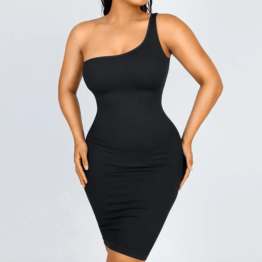 one shoulder dress-Black