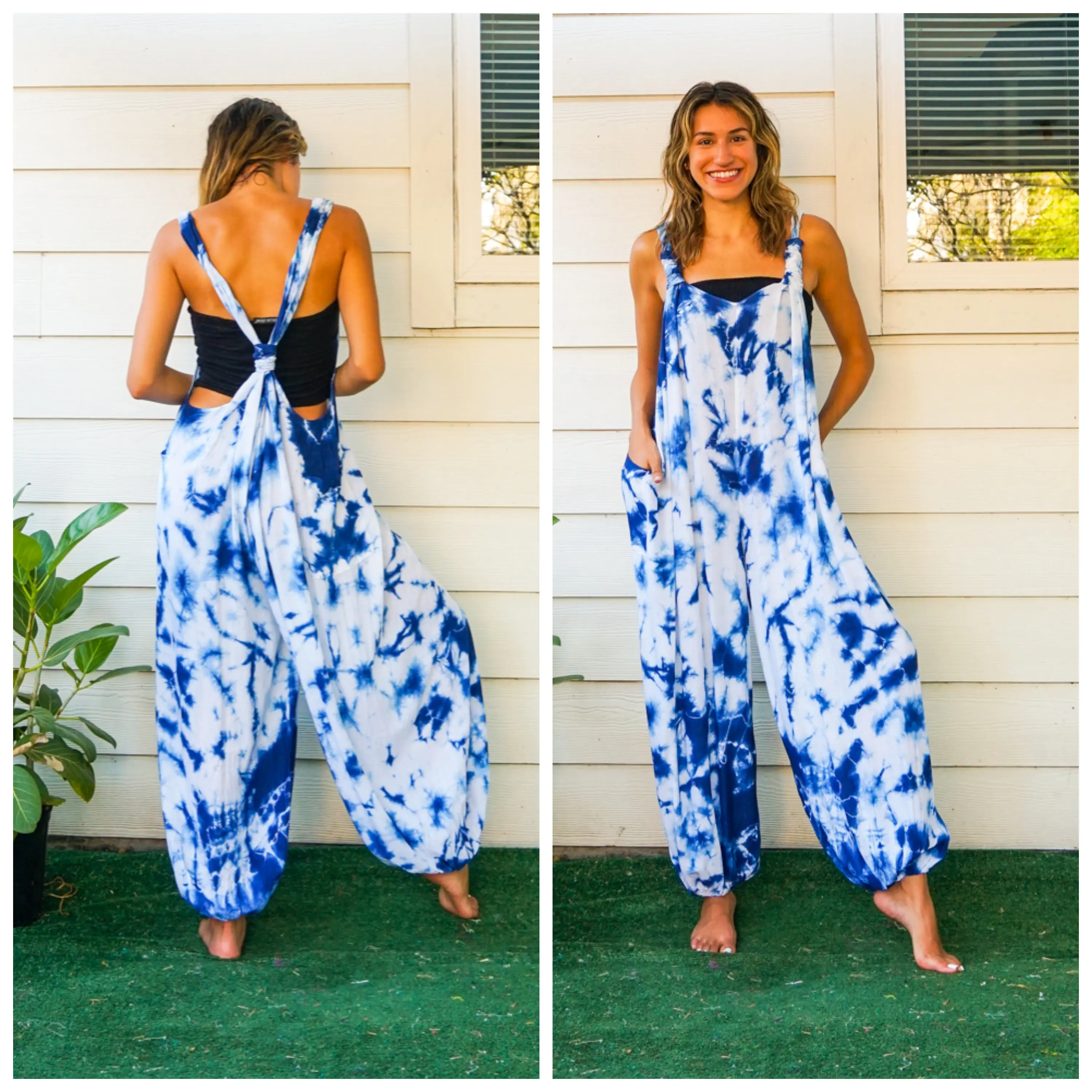 Shibori Tie Dye Hippie Dungarees Overalls Jumpsuits Rompers Pants