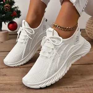Women's Breathable Woven Fashion Sneaker-Casual All Season Low-Top Lace-up Running and Tennis Shoes, round Toe and PVC Shoe Sole