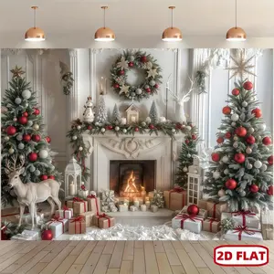 2D Flat Polyester Winter Festival Backdrop - Christmas Elk Tree Themed Indoor Backdrops & Outdoor Banners, Easy-Setup Festive Home Wall Accessory