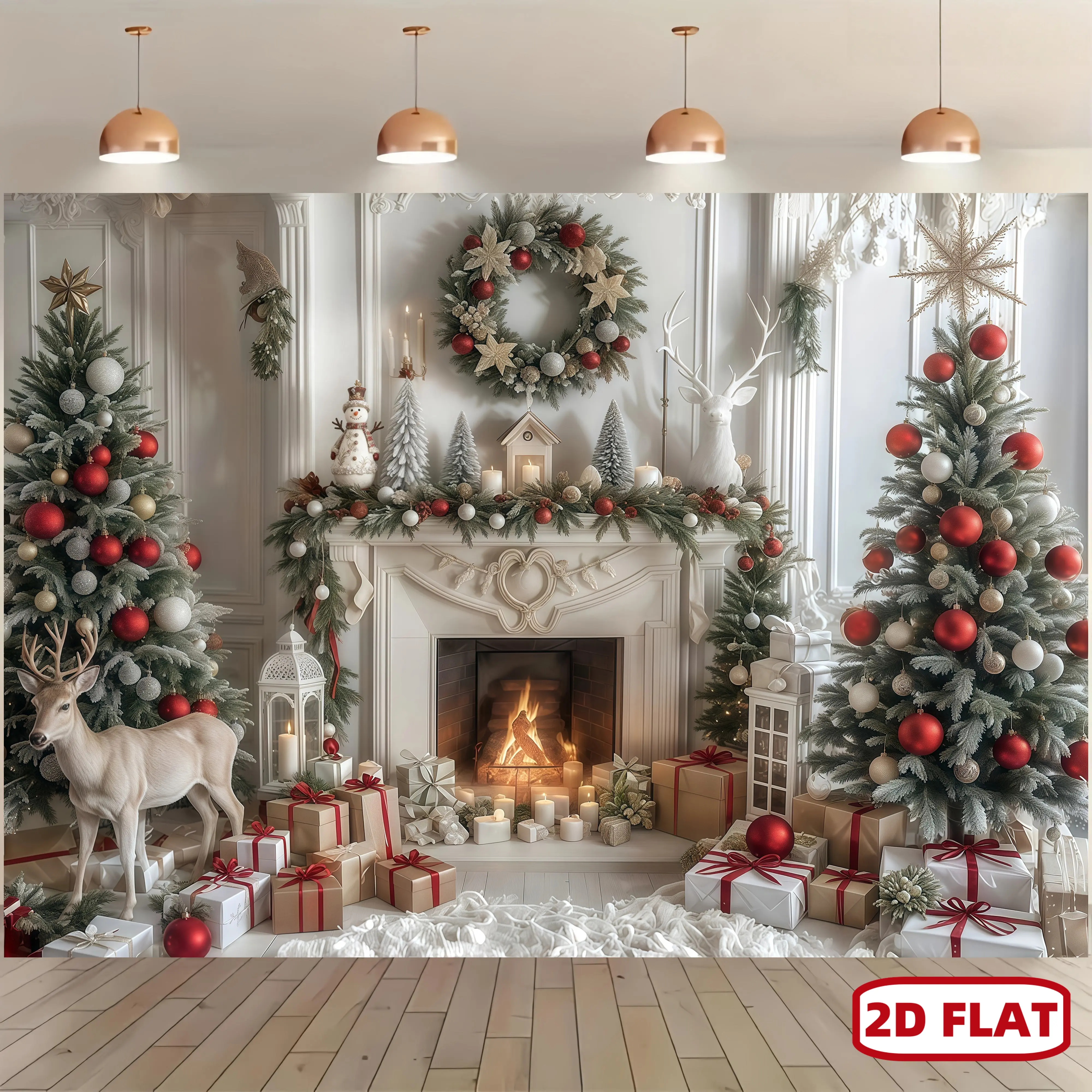 2D Flat Polyester Winter Festival Backdrop - Christmas Elk Tree Themed Room Decor, Easy-Setup Indoor Backdrops & Outdoor Banners for Festive Home Use