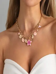 Ocean-themed Colorful Drip-Paint Flower, Conch, and Scallop Shell Pendant Collar Necklace—Perfect for Everyday Wear | Beach, Ocean, Vacation, Party, and Holiday Accessories—A Thoughtful Gift for Mom, Wife, or Girlfriend