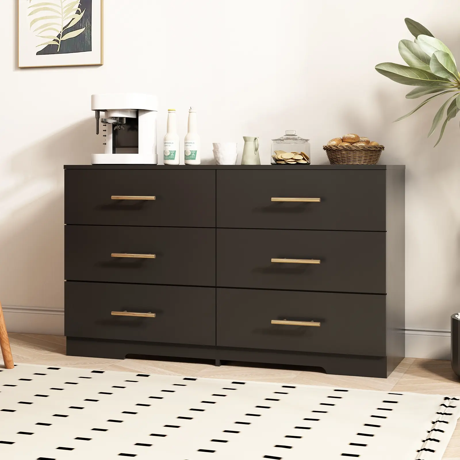 6 drawer double dresser black Black Oak Curved 6 Drawer Double Dresser with Raffia Handles 68 inch –  SLATE CUSTOM