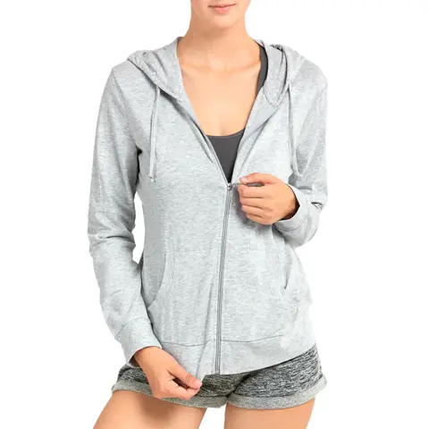 Women's Soft Adjustable Solid Cotton-Blend Full-Zip Hoodie with Pockets, Lightweight Drawstring, Regular & Plus Size Tops for Everyday Casual Activewear