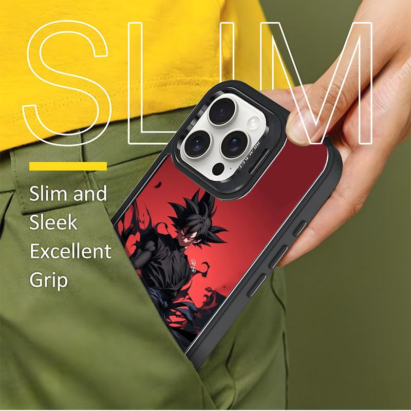Anime Goku Black Phone Case For Samsung iphone 17/AIR 16 15 14 13 12 11 PRO PLUS MAX COOL Fashionable Tough Magnetic Durable Metal lens frame Film Bracket Stand Gift Full Protection Camera Holder Phone Cases Cover 11X-L1102