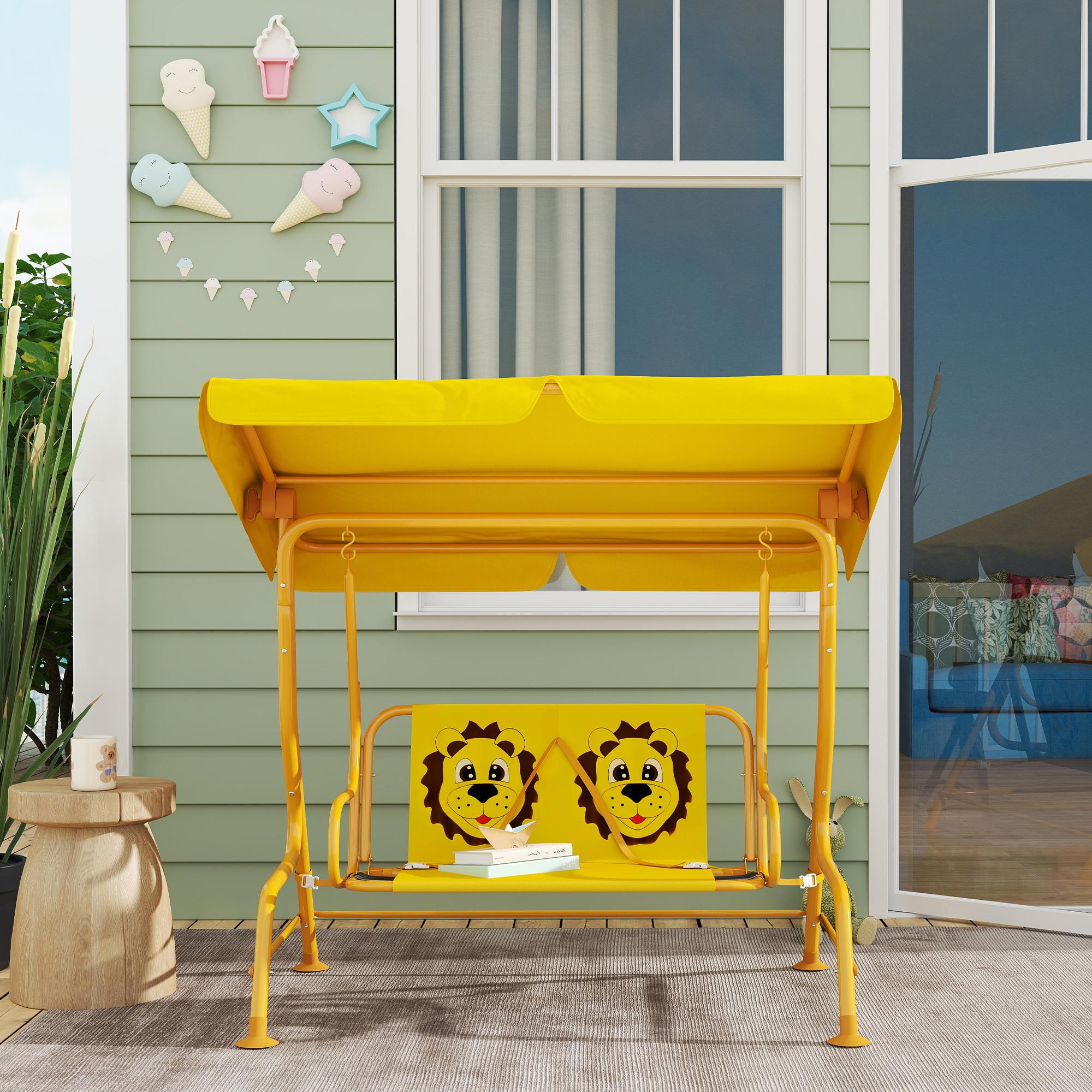 Safe & Fun Kids' Swing Chair! Yellow Patio Swing with Adjustable Canopy & Safety Belt – Perfect for Garden, Poolside or Balcony Safe & Fun Kids' Swing Chair! Yellow Patio Swing with Adjustable Canopy & Safety Belt – Perfect for Garden, Poolside or Balcony