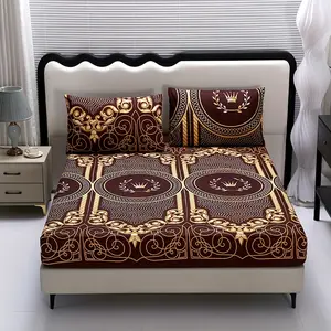 SoftHaven Home Made in USA 3PCS Premium Brushed Fitted Sheet Set, Skin-Friendly & Soft Polyester Bedding, Geometric & Floral Patterns, For Home Hotel Bedroom, Machine Washable (1 Fitted Sheet + 2 Pillowcases, No Filler)