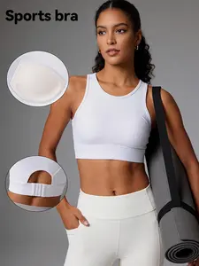 Women's Padded High Neck Sports Bra, Colorblock Racing Back Workout Top, Hook and Eye Back Closure, Ideal for Yoga Gym Running, Sporty Bra